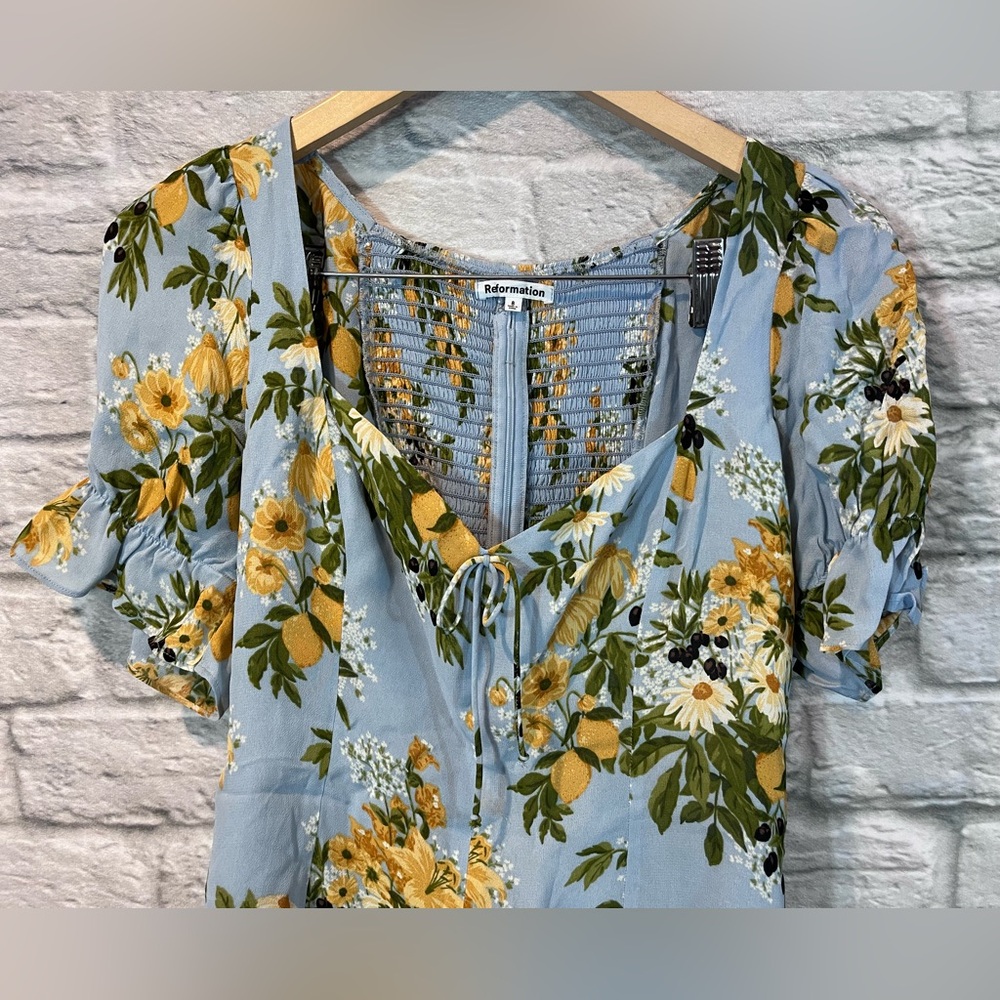 Reformation Blue Floral Sweetheart Top with Yellow Flowers - Picture 6 of 14